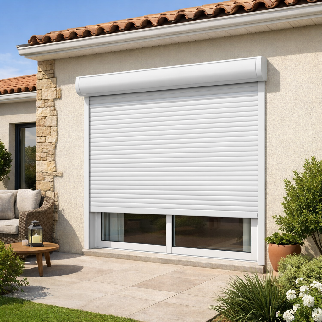 Volet roulant à manœuvre par treuil et lame PVC